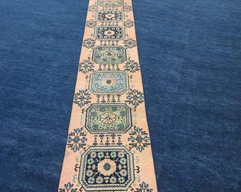 20 ft Extra Long Wool Turkish Runner Rug: Hallway Stairway Decor (20'5" x 2'8")