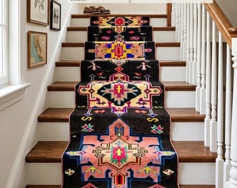 Extra Long Turkish Runner Rug 1'10" x 12'2" Black Tribal Hallway Rug Vintage Wool Carpet