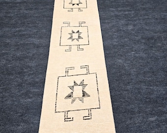 Tapete turco extra longo neutro de 3,35 m (11 pés), tapete minimalista tribal de lã para corredor (60 x 3,35 m).