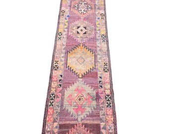 Vintage Herki Wool Runner Rug: Muted Tribal Hallway Carpet