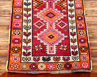Vintage Kurdish Herki Rug: 12' Tribal Hallway Runner