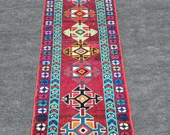 Hand-Knotted Wool Runner: Vibrant Medallion Tribal Turkish Carpet (25 x 84 inches)