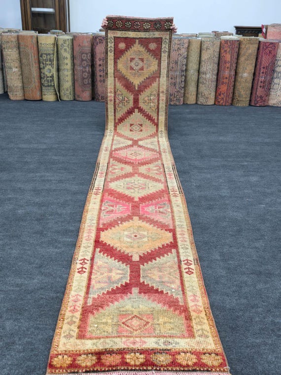 2x13 ヴィンテージ トルコ製ランナーラグ：2x12'6