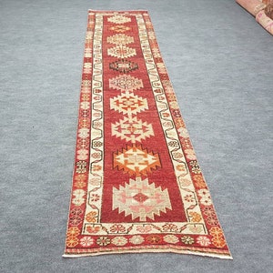 Vintage Long Runner Rug For Hall 12&#39; Extra Long Runner  Long Turkish Runner 2x12 Runner For Stair Runner Hallway Narrow long Runner Rug.