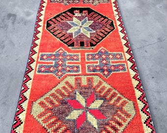 Extra Long Turkish Runner Rug 13 FT Vintage Terracotta Hallway Runner Boho Wool Carpet Narrow Corridor Rug