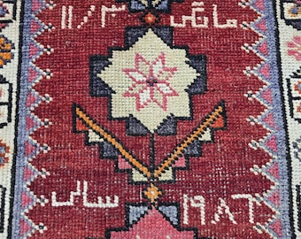 Vintage Handwoven Turkish Runner Rug: Red Wool Kilim, Bohemian Hallway Decor