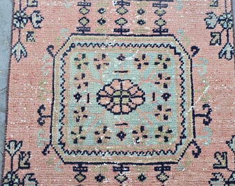 Turkish Hallway Runner Narrow Stair Rose Rug Wool Vintage Persian Carpet Pink Tribal Bohemian Design Entryway Decoration Handmade Corridor