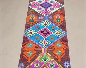 Vintage Türkischer Kelim Teppich, Geometrischer Flur Teppich