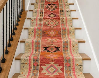 3x15 Vintage turkisk löparmatta, 15 fot extra lång hallmatta, röd orange ull tribal löpare, handknuten anatolisk matta