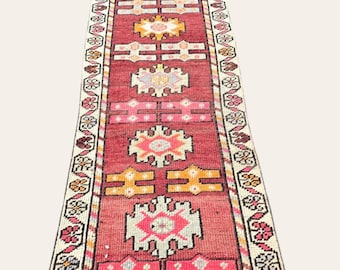Handmade Wool Runner Rug: 2'x11' Vintage Turkish Hallway Rug