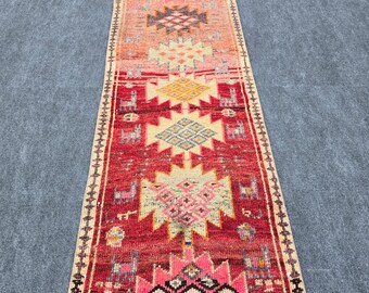 Vintage Wool Runner Rug: 2'4"x10' Rose Pink Persian Hallway Rug