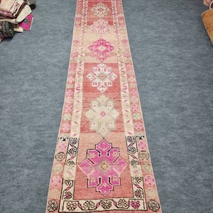 Handmade Wool Runner Rug: Vintage Turkish Boho Hallway Carpet (2x12)