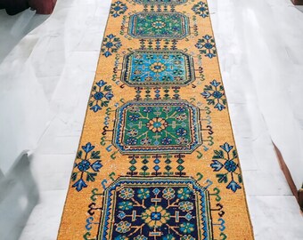 30 ft Stair Vintage  Extra Long Turkish Wool Runner Rug: 30' Boho Hallway Carpet