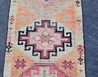 Vintage Turkish Wool Runner Rug: 2x13 ft Pale Peach Hallway Rug