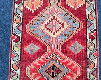 Extra Long Turkish Runner Rug 14 Ft Vintage Red Tribal Hallway Carpet 2'2"x13'11"