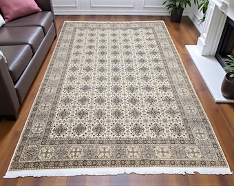 Vintage Persian-Style Rug 6x9 | Hand-Knotted Wool Area Carpet | Traditional Oriental Design | Boho Living Room Decor