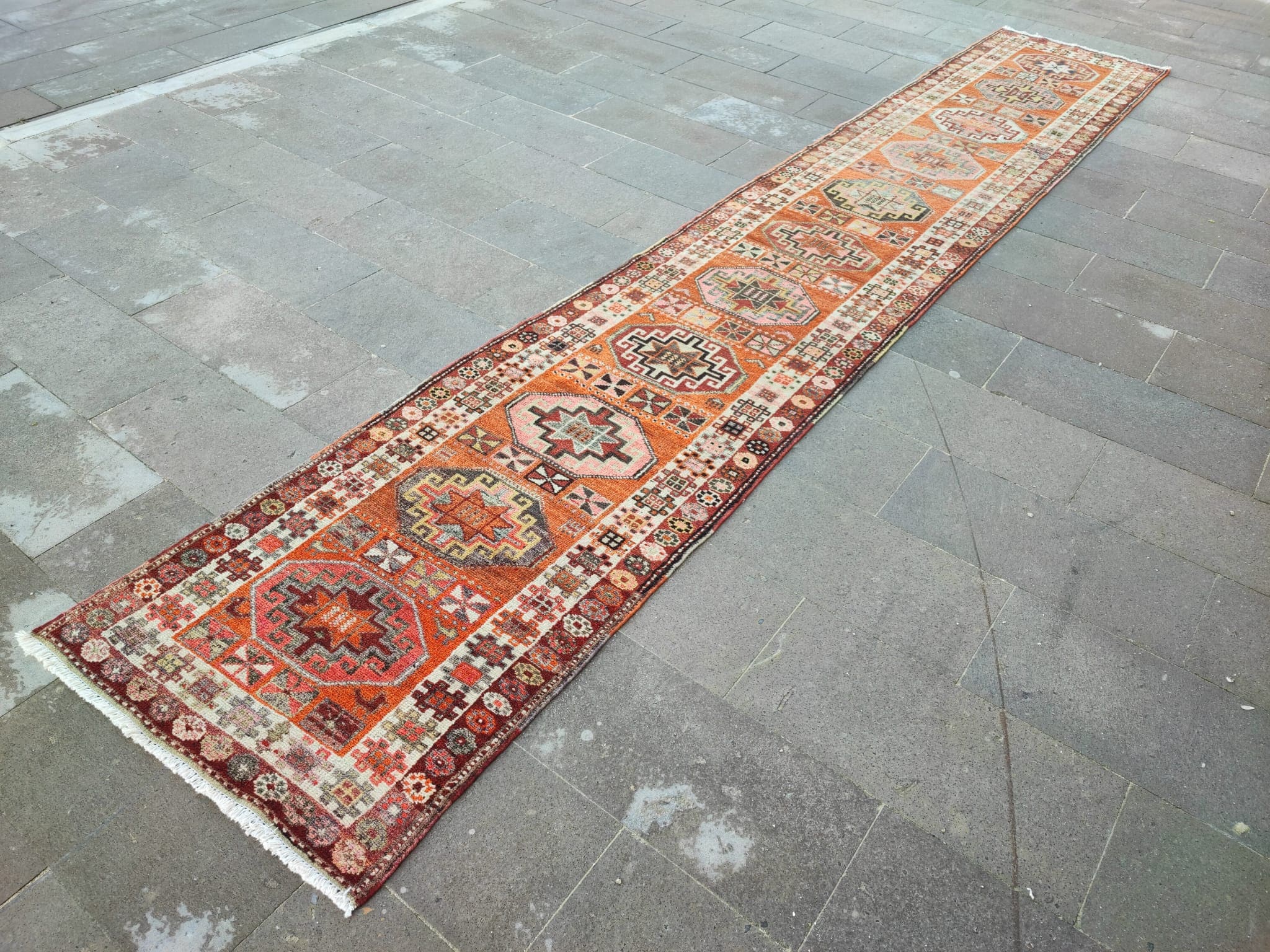 Handknotted Turkish Wool Runner Rug: 3x15 Orange Stairway Rug - Etsy