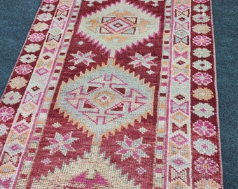Handmade Wool Turkish Hallway Rug Runner: 3x19 Vintage Boho Decor