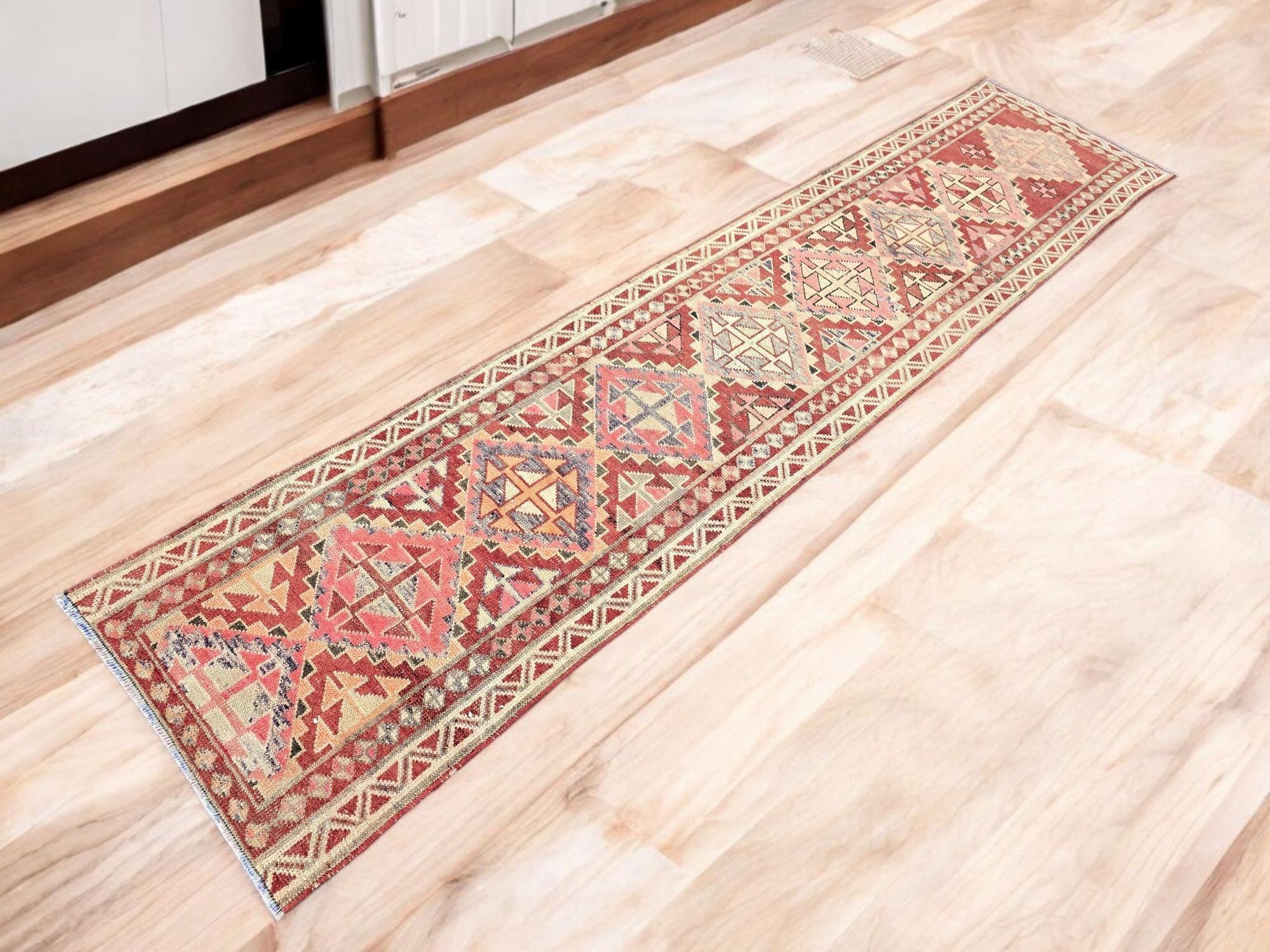 ヴィンテージ ハーキ ウール ランナーラグ：2'9