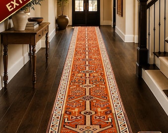 Narrow 2x16 Extra Long Orange Turkish Runner Rug 2'2"x16'5" Handmade Tribal Corridor Carpet