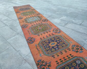 Turkish Wool Runner Rug Vintage Hallway Runner Carpet Handmade Wool Rug Stair Runner Entryway Decoration Home Accent Corridor Carpet Narrow