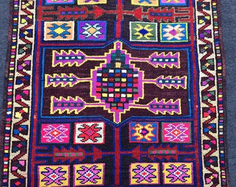 Vintage Wool Stair Runner: Hand-Knotted Boho Hallway Rug (3x12 ft)