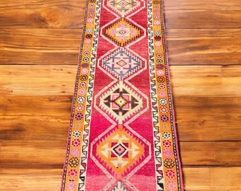 Vintage Herki Wollteppich: Türkischer Tribal Teppich, 80x300