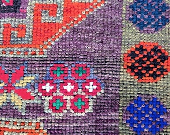 Tapete Kilim turco vintage, passadeira geométrica roxa e laranja em lã, estilo boho, para corredor, 60 x 365 cm (2 x 12 pés)