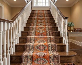 Vintage Hand-Knotted Wool Runner 14 ft Extra Long Narrow Turkish Tribal Hallway Carpet