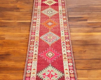 Vintage Persian-Style Runner Rug 3x13 | Handwoven Wool Carpet | Bohemian Red Hallway Decor | Extra Long Tribal Oriental Rug