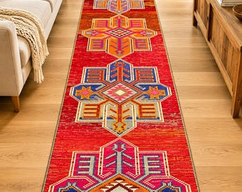 2'1" x 12'10" Vintage Turkish Runner Rug, Red Tribal Hallway Carpet, Handwoven Wool Corridor Rug, Extra Long Runner