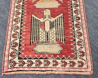 Vintage Wool Hallway Runner Rug: 13 ft Eagle Motif, 1970s