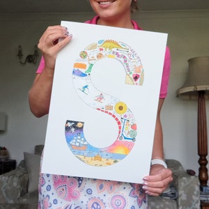 S Alfabeto A3 Acuarela original y pintura a tinta Arte infantil Ilustración Cumpleaños Bautizo Regalo