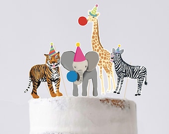 Printable party animal cake toppers | safari animals centerpiece | instant download jungle Table Decor