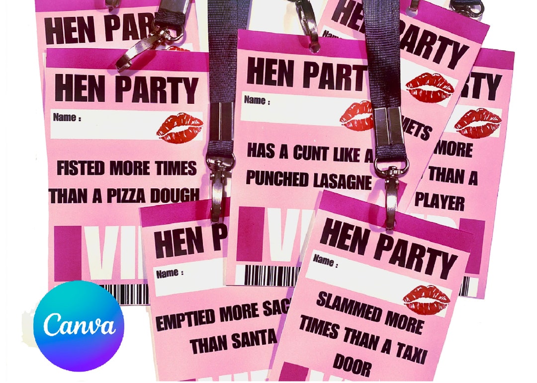 Personalized Hen Party Name Tags Printable VIP Passes and Lanyards