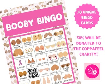 Booby bingo | Printable breast cancer bingo | fun hen party game | fun adult bingo | instant download | coppafeel
