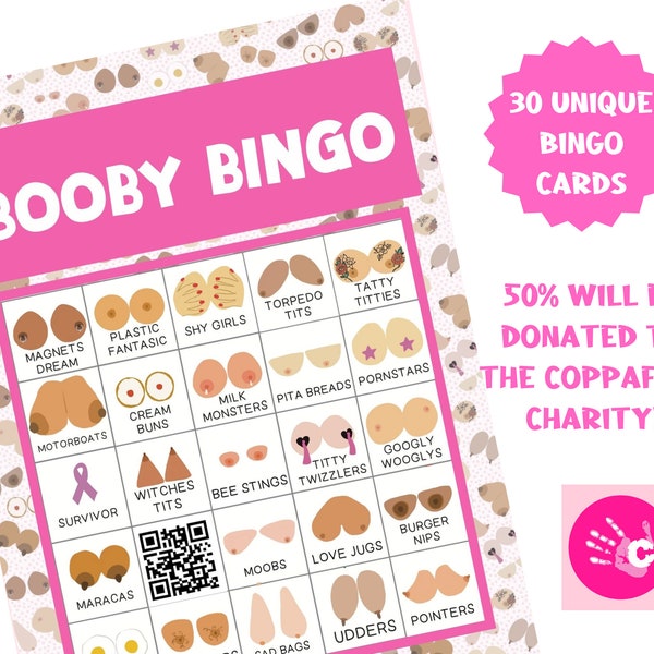 Booby bingo | Printable breast cancer bingo | fun hen party game | fun adult bingo | instant download | coppafeel