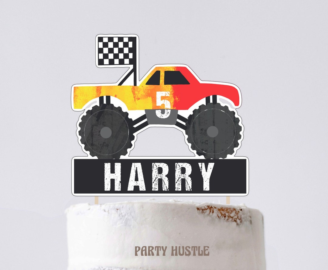 Editable Boys Monster Truck Cake Topper | Personalised Birthday Cake ...