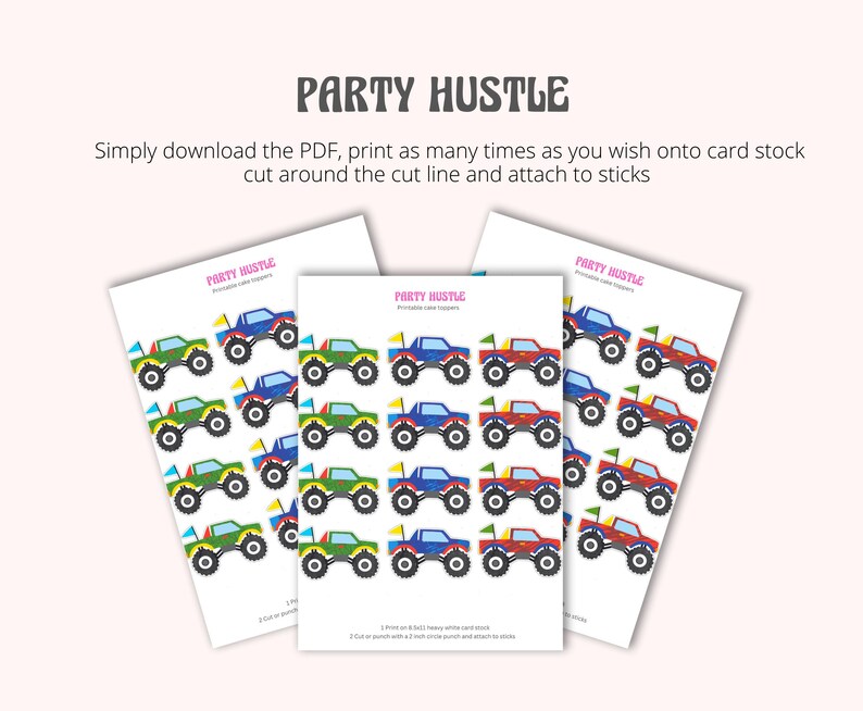 Printable Boys Monster Truck Cupcake Toppers Instant Download - Etsy