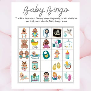 Bingospel babyshower | Leuk en eenvoudig gezelschapsspel voor babyshower | Bingokaarten met babythema | A5-kaarten