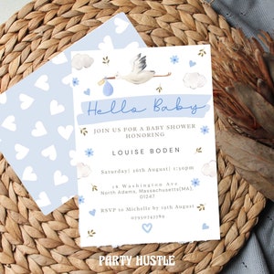 Editable blue Hello Baby Shower Invitation | Baby boy instant download invite | personalised baby shower invitation | canva digital file