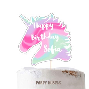 Editable girls Unicorn birthday cake topper | customisable cake centrepiece | printable party decor |  canva instant download