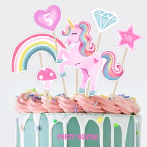 Editable girls Unicorn birthday cake toppers | customisable cake centrepiece | printable party decor |  canva instant download