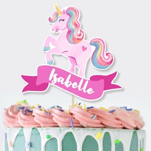 Editable girls Unicorn birthday cake topper | customisable cake centrepiece | printable party decor |  canva instant download