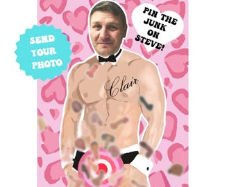 Customisable pin the junk on the hunk | ADULT mature Bachelorette Game | A2 Personalized Hen Party games | hens night games