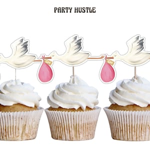 Printable Baby girl cupcakes toppers | instant download baby shower cake toppers | 2 inch stalk digital party decor