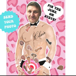 printable customisable pin the junk on the hunk | Bachelorette Party Game | A2 Personalized Hen Party games | hens night games