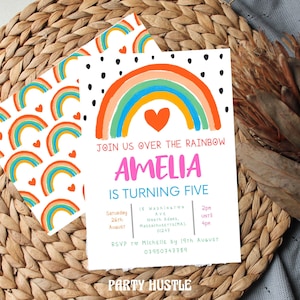 Editable Rainbow Birthday party Invitation | customisable 5x7 invite | 4x6 printable invitation