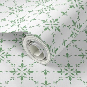 Botanical Geometric small scale green & white lattice flower tile pattered wallpaper  : 6+ colour ways
