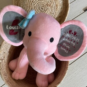 Peluche éléphant | Peluche personnalisée Prénom | Eléphant personnalisé | Cadeau de Naissance | Réalisée sur Commande